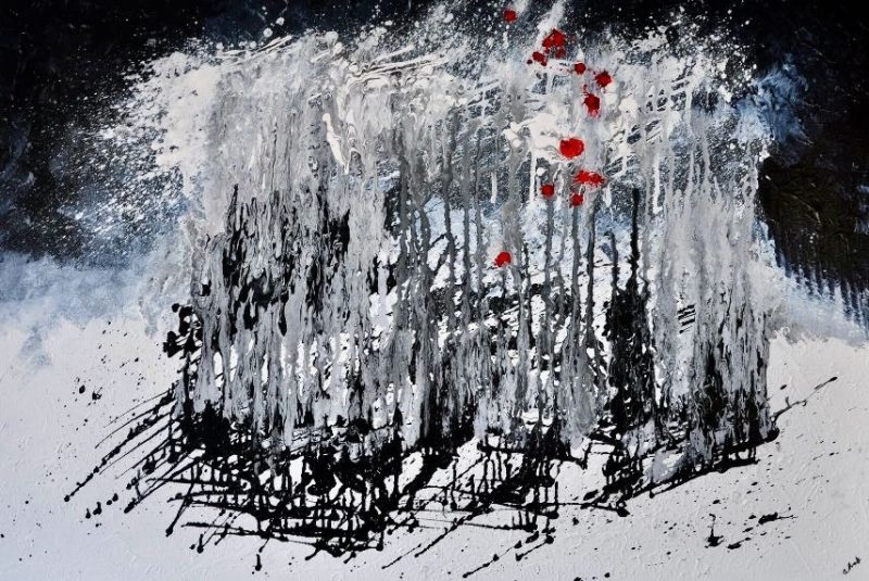 Das Erwachen der Elemente – abstraktes Impasto-Gemälde von Aya (Olga Kühhas), 100 × 150 cm