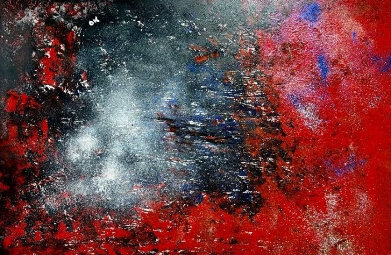 Staub der Galaxis – abstraktes Impasto-Gemälde von Aya (Olga Kühhas), 100 × 150 cm