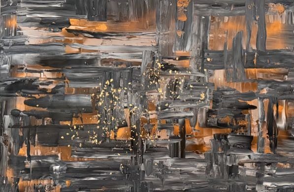 Urbaner Glanz – abstraktes Impasto-Gemälde von Aya (Olga Kühhas), 100 × 150 cm