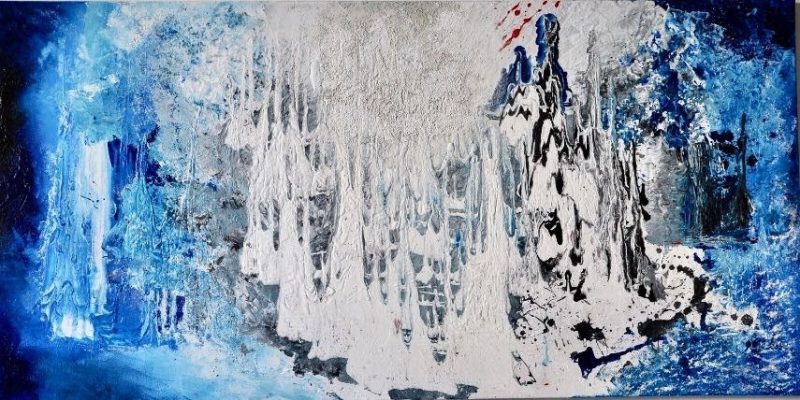 Zeitausschnitt – Blaue Periode – abstraktes Impasto-Gemälde von Aya (Olga Kühhas), 100 × 150 cm